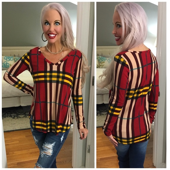 ❤️LAST 1! 😊Stunning Red/Blush Plaid Tunic - Picture 5 of 5